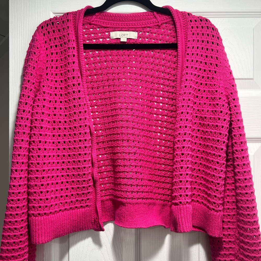 LOFT Pink Open-Knit Cardigan Sweater